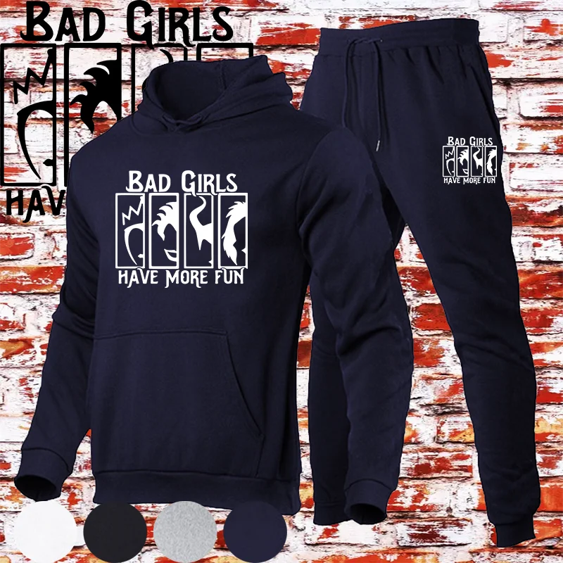 

Новинка, модная мужская толстовка с надписью «BAD GIRLS» и брюки, комплект спортивной одежды из 2 предметов, костюм для отдыха и бега на открытом воздухе