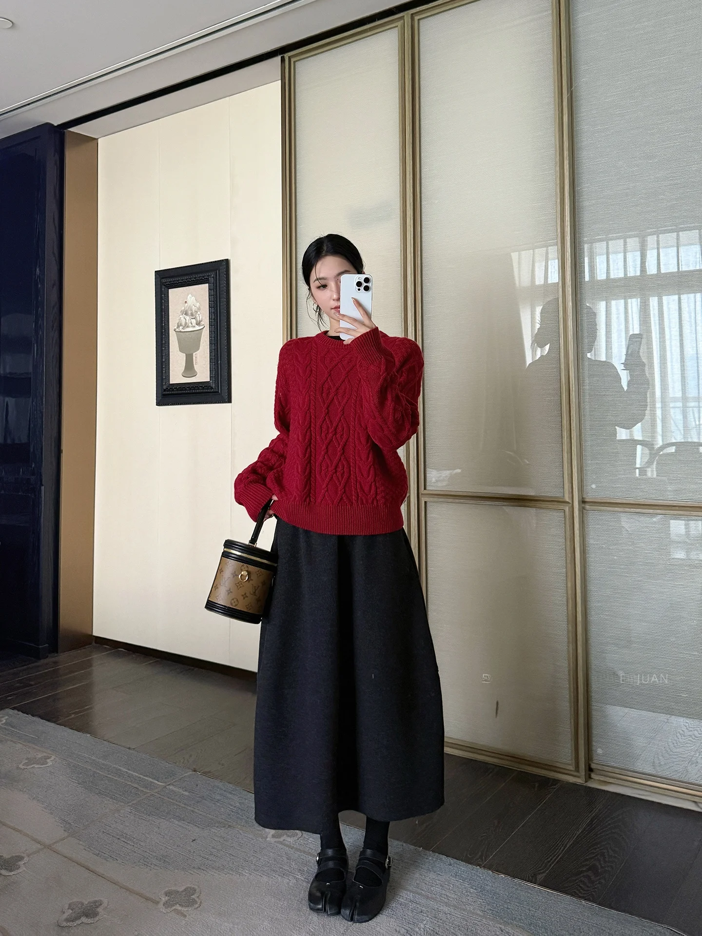 

London S Knitted Sweater Women's round Ne Twist Wool Blend Red Casual Loose Fit Long Sve Knitwear Spring New Arrival