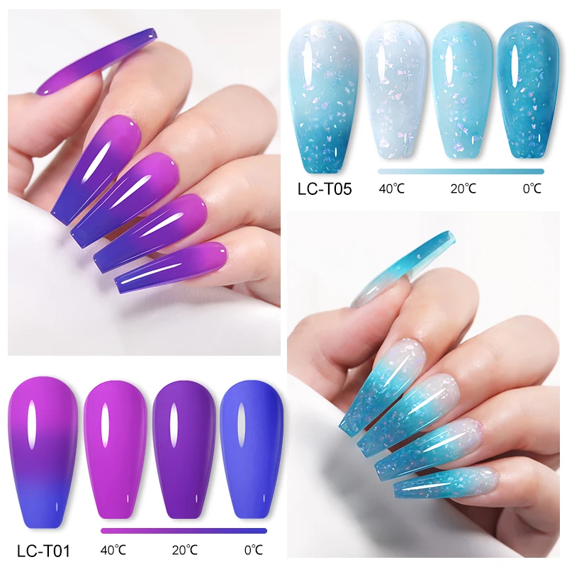 LILYCUTE Esmalte de Gel Térmico 3 Camadas de Temperatura Brilhante Mudança de Cor Semi Permanente Soak Off Verniz de Gel de Unhas UV