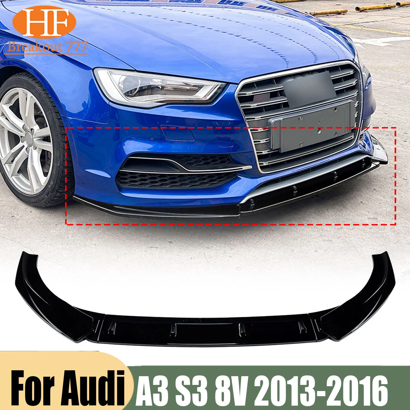 Front Bumper Lip Splitter Spoile Diffuser By ABS Body Kit Cover For Audi A3 S3 8V 2013-2016 2014 2015