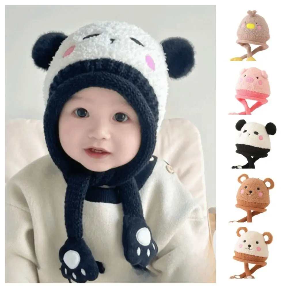 

Soft Cartoon Baby Hat Pig Keep Warm Knitted Hat Windproof Bear Ear Protection Hat Boy