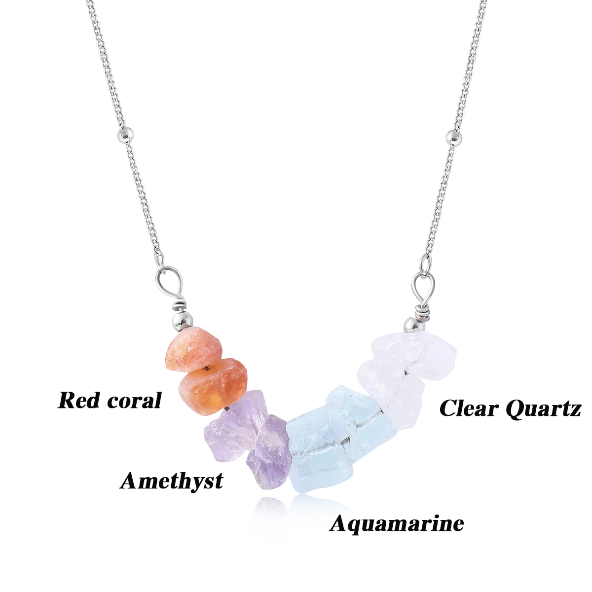 

Ins Colorful Raw Stone Stainless Steel Necklace Spring and Summer Design Beach Pendant Graduation Travel Gift Crow Feet Pendant