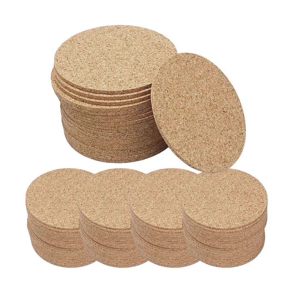 100Pcs Cork Coaster Desktop Non-Slip Round Coaster Cork Insulation Pad Cork Tea Coaster