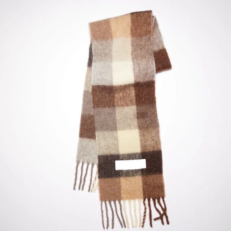 2024 autumn and winter new thickened warm studios plaid scarf Nordic style simple tassel colorblocking shawl