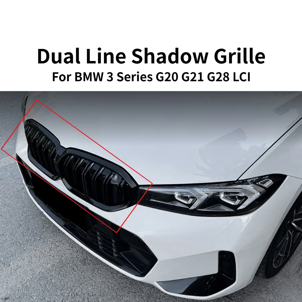 

Dual Line Shadow Grille Kit For BMW 3 Series G20 G21 G28 LCI 2023+ Front Bumper Upper Mesh Grill Exterior Upgrade Replacement