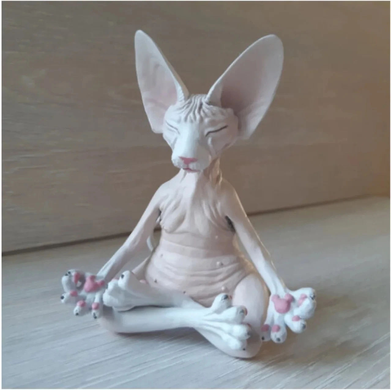 8CM Meditation Yoga Happy Cat Collectible Figurines Decor Buddha Cat Figurine Animal Model Hairless Cat Figurine Home Decor