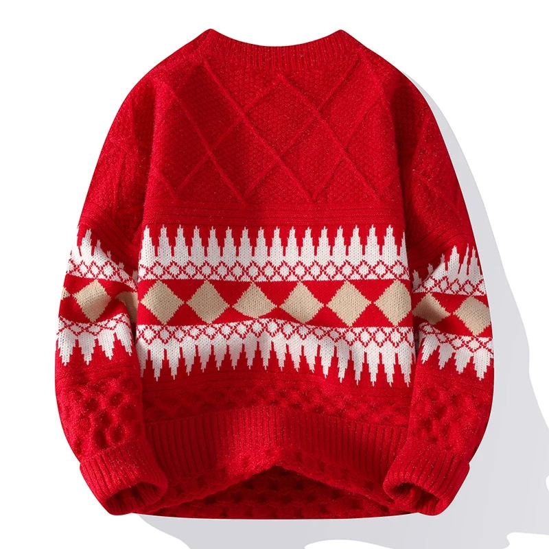 남성 가을 겨울 긴팔 니트 스웨터 라운드넥 자카드 기하학 무늬 풀오버 레저 패션 트렌드 청년 남성 의류 상의