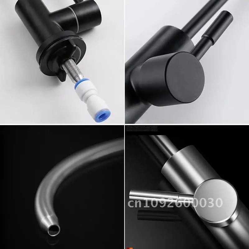 Drinking Faucet Kitchen Kitchen Faucets Black 304 Stainless Brushed Filter Purifier Tap Single Water Cold Steel