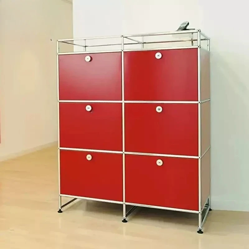 

Classic red combination cabinet Modern living room stainless steel side cabinet Customizable storage locker