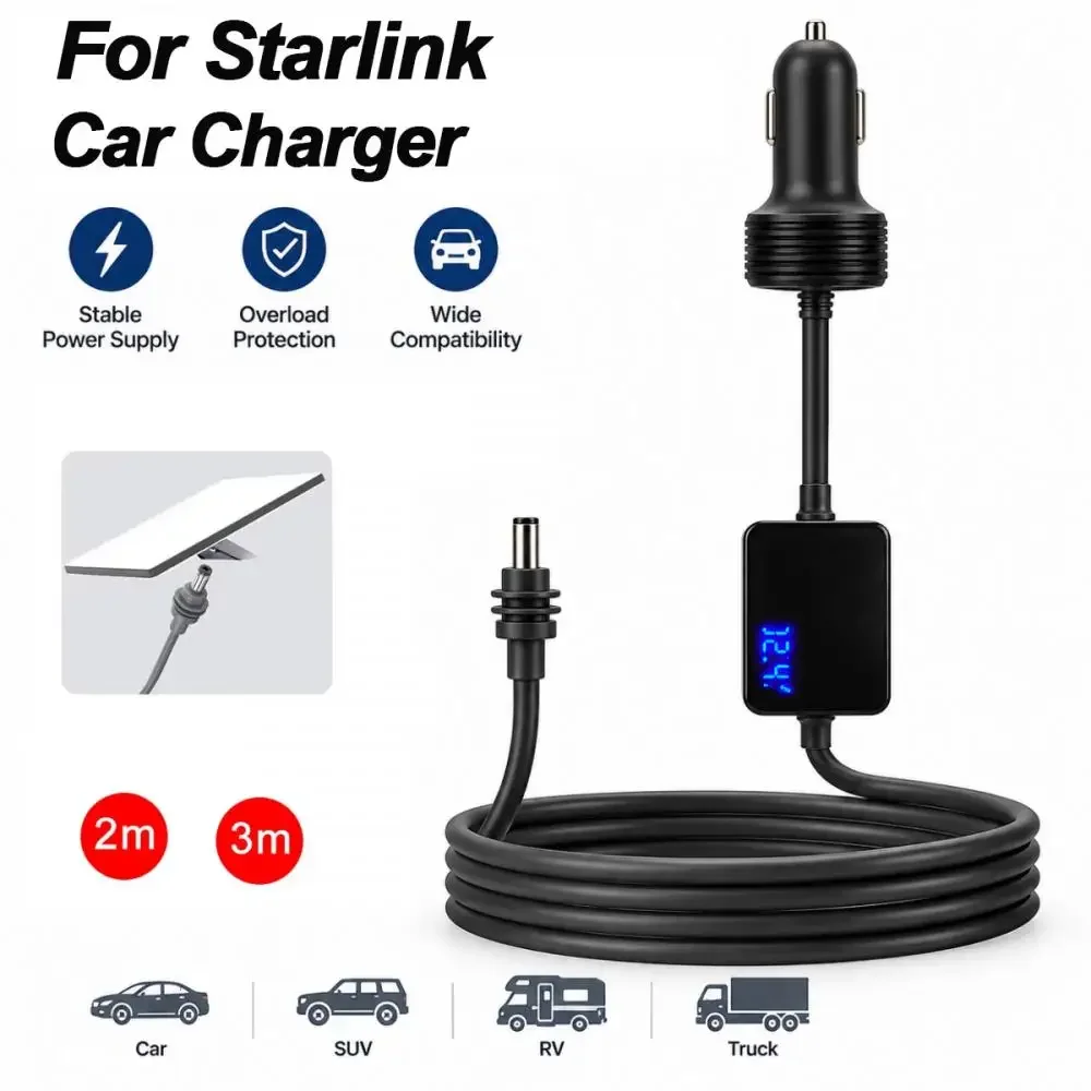 Für Starlink-Ladegerät zu DC-Stromkabel Zigarettenanzünder-Adapter 2M Digital-Voltmeter Wasserdichtes Verlängerungskabel Auto-Zubehör – Detail 1