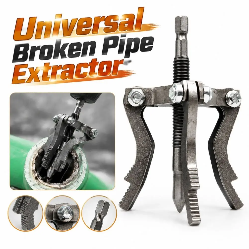 Hex Shank Broken Pipe Extractor Three Jaw Heavy Duty Pipe Thread Extractor Multi-Functional Damaged Thread Remover