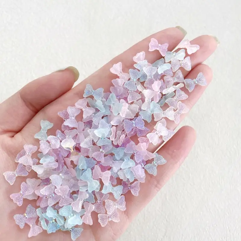 

50PCS Macaron Colored Fudge Bows Nail Charms Matte Super Sparkling Tie Resin Nail Art Decorations for DIY Hairpin Nails Parts