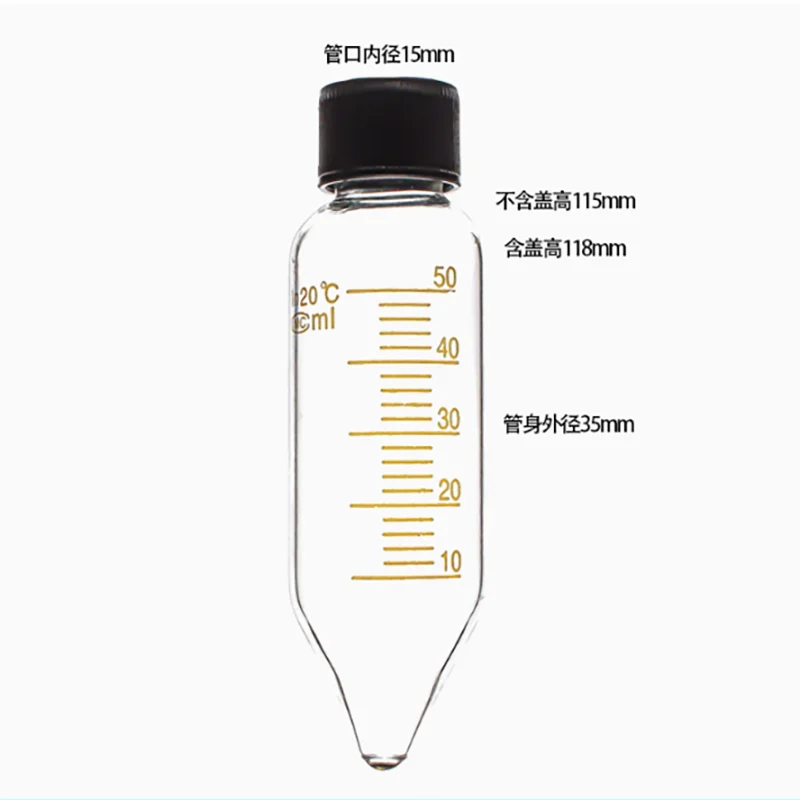 Glass Centrifuge Tube 50 ml Glass Test Tubes With Screw Cap & Scale Bottom Tip / Round Resistant High Temperature 5/PK