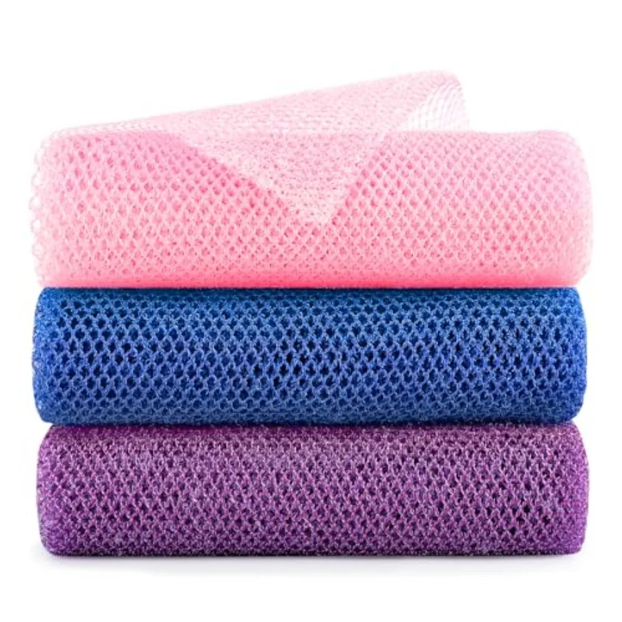 African Net Sponge Extra Long 3 Pieces, Loofah Back Scrubber for Shower, Exfoliating Washcloth and Body Scrubber, 39.37" L x 12