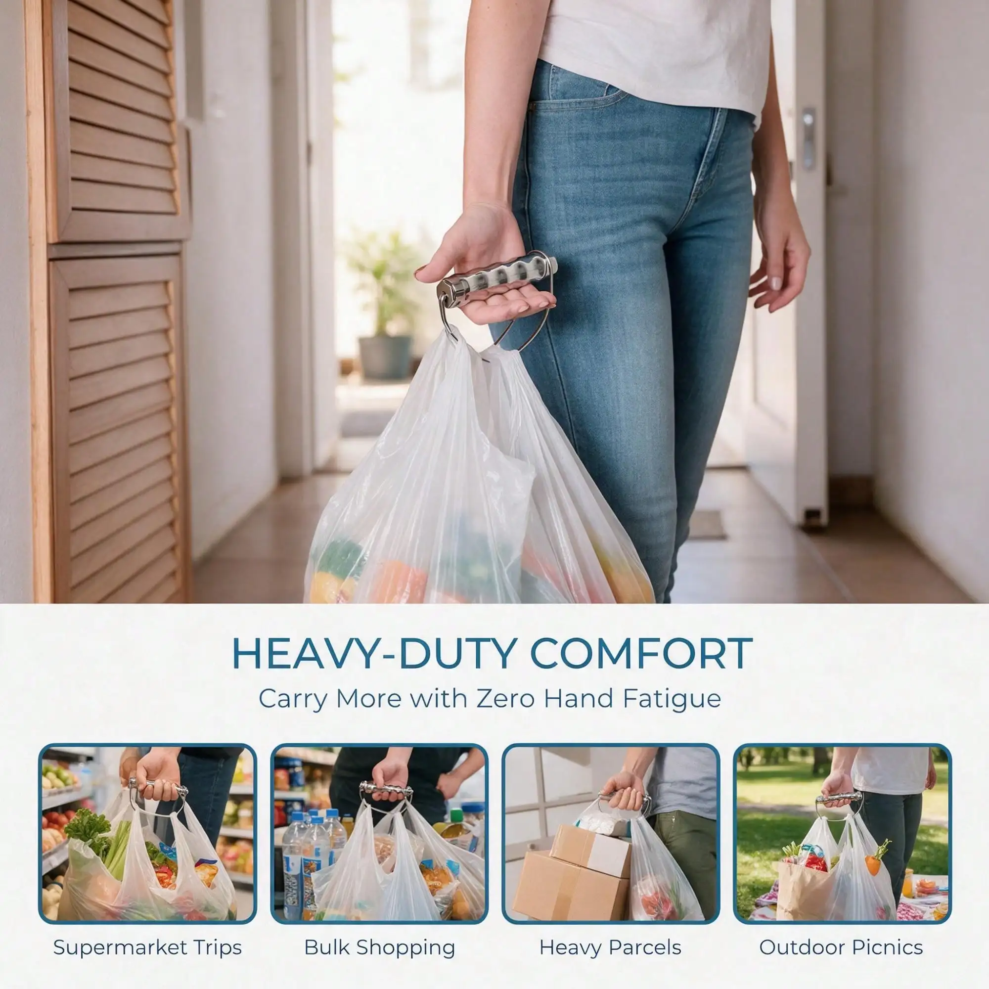Heavy Duty Grocery Bag Carrier, 2026 Solid Stainless Steel Shopping Bag Holder, Ergonomic Comfort Grip, Supports Up To 100lbs for Bags & Buckets, Household Daily Tool, Ideal Present for Halloween Thanksgiving Christmas