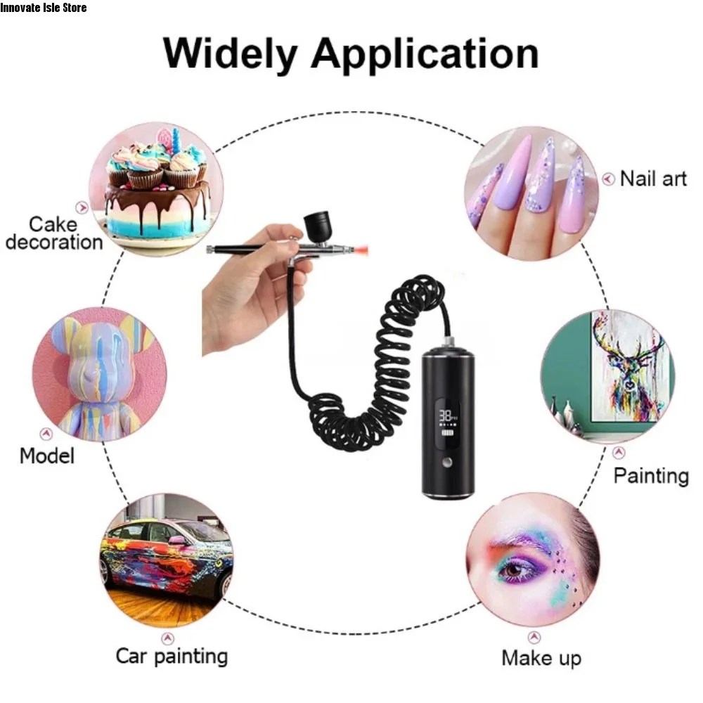 Portable Air Brush Compressor High-pressure Handheld Airbrush Pen Integrated Display Screen Airbrush Nail Compressor Nails Art