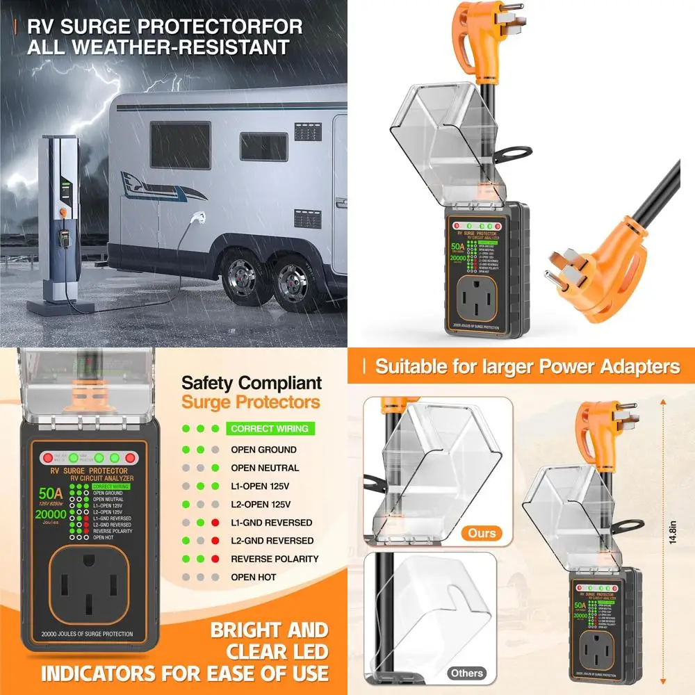 واقيات زيادة التيار RV 50 أمبير، محلل دائرة RV 20000 Joules، حماية جهد التيار IP68، قابس محول RV للتخييم، RV Essen #1
