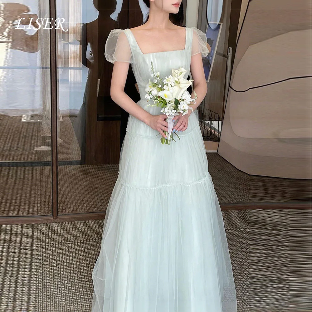

Liser Fairy Tulle A-Line Evening Dresses Puff Short Sleeves Prom Dresses Long Bridal Party Dresses Customized 저녁 드레스