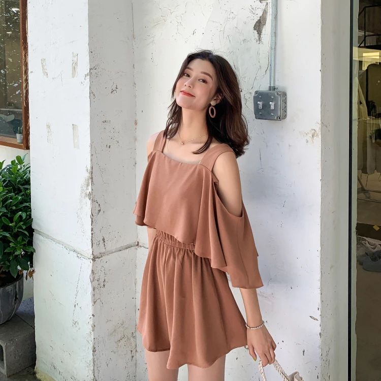 

Сексуальный свободный комбинезон ATO 2026 весна с плиссированным воротником и эластичным поясом, повседневные брюки для женщин из полиэфирного волокна