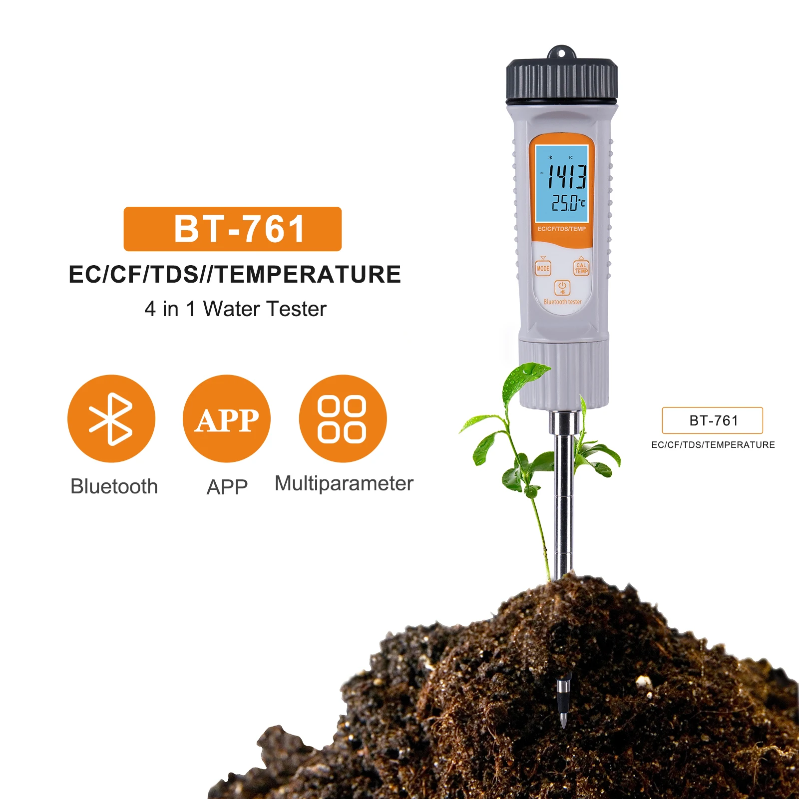 4-in-1 Water Tester EC/TDS/CF/Temp Soil Moisture Meter Water Monitor Long Probe Hygrometer for Outdoor Indoor Large Pot Plants