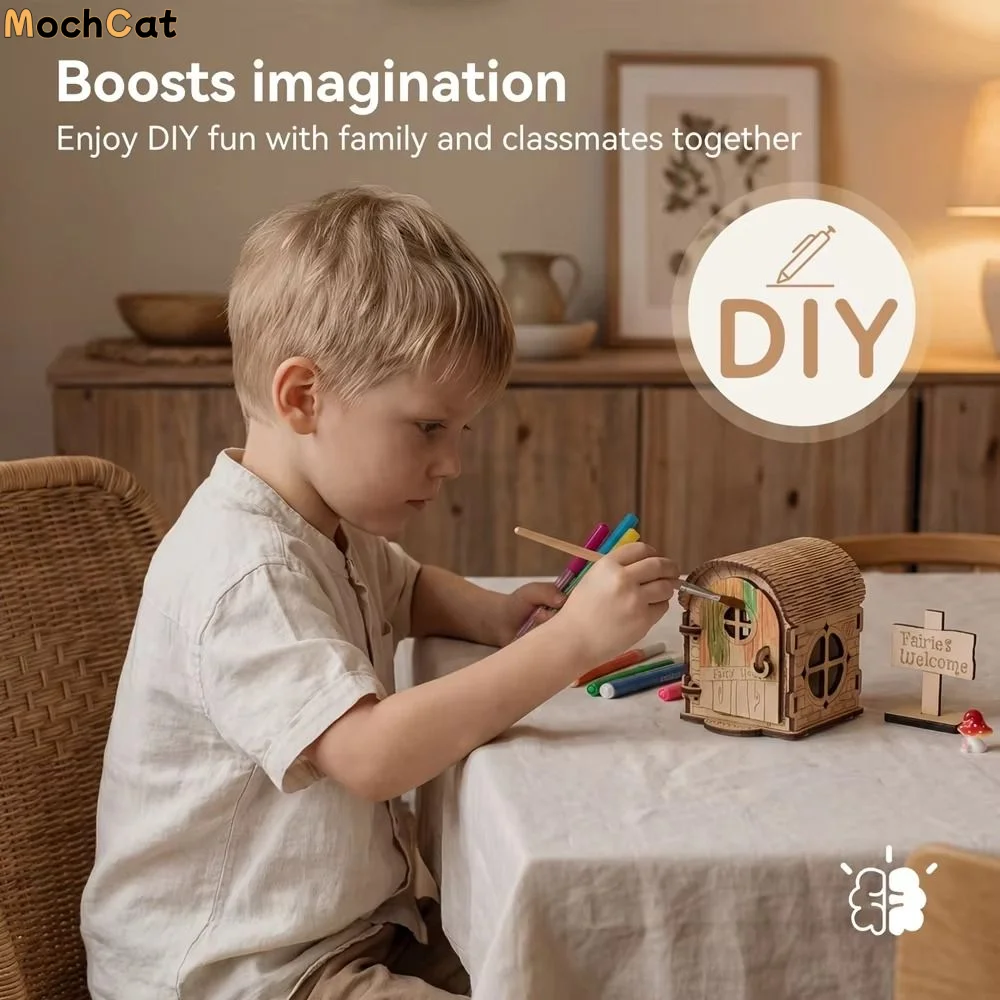 

Деревянный мини-домик для фей, набор для творчества, ручная работа, деревянный кукольный домик с граффити-дизайном, набор для самостоятельной сборки, DIY-домик