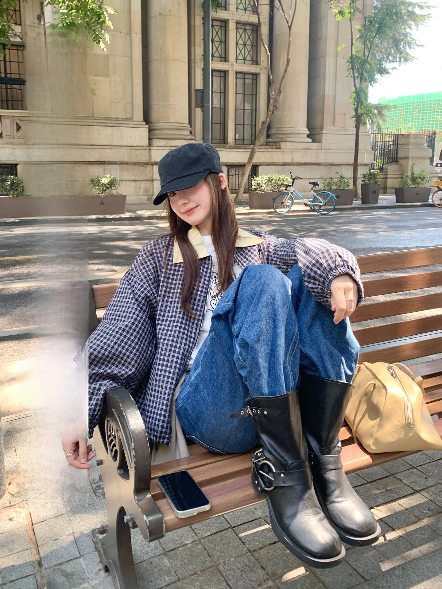 

Женская повседневная куртка свободного кроя в клетку с воротником-стойкой, в корейском стиле, премиум-класса, с цветными блоками, в стиле кэжуал