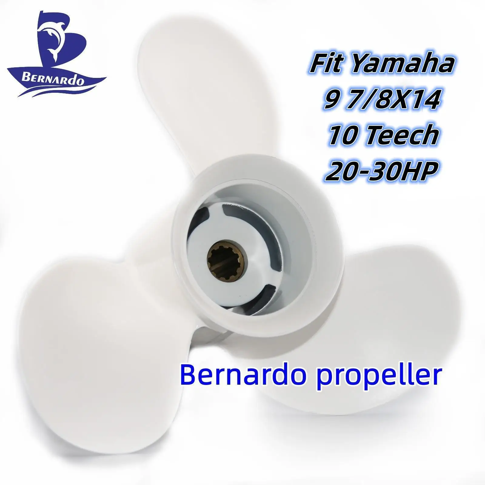 Bernardo Boat Propeller 9 7/8x14 Fit Yamaha Outboard Engines 20 25 30 HP Aluminum Alloy Screw 3 Blades 10 Tooth Spline RH