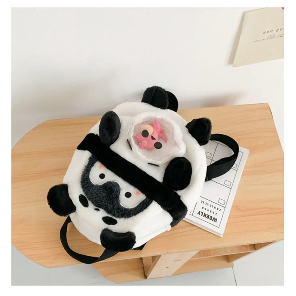 Mochila suave de dibujos animados de Panda y pingüino, mochila de felpa blanca y negra, gran capacidad, estilo de moda