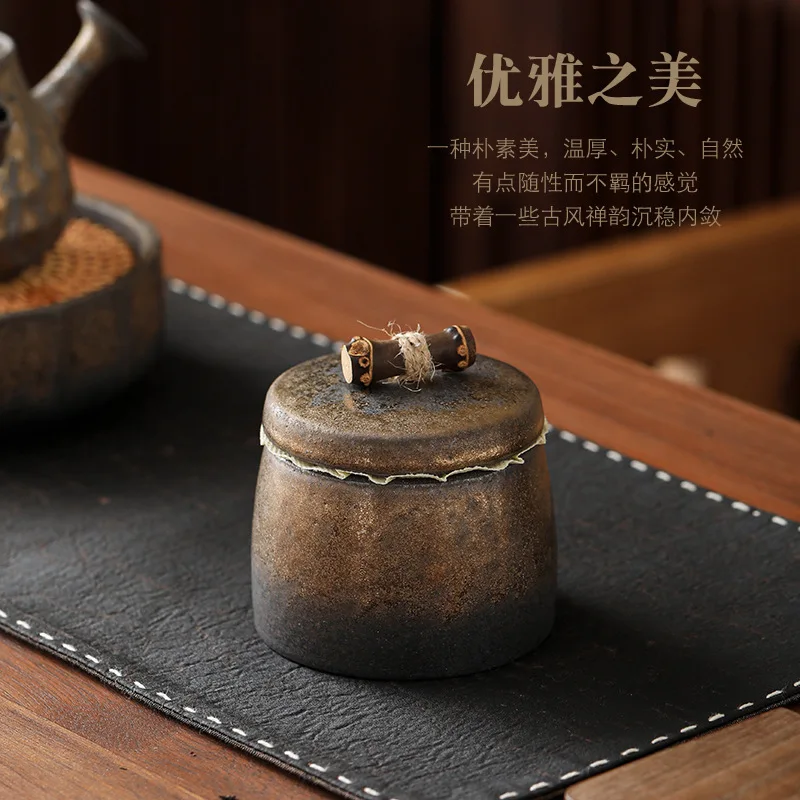 

Creative Retro Sealed Tea Coffee Sugar Dried Fruit Jar Ceramic Storage Jar Sealed Moisture-proof Kung Fu Tea Set Ornament Decor