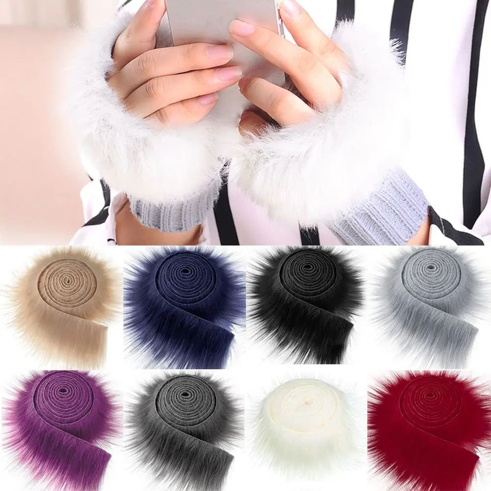 1.5M Faux Fur Ribbon taśmy wykończenia rolka tkaniny pluszowe futro paskiem długie pluszowe futro tkaniny puszyste przycinanie na zimę kostium DIY