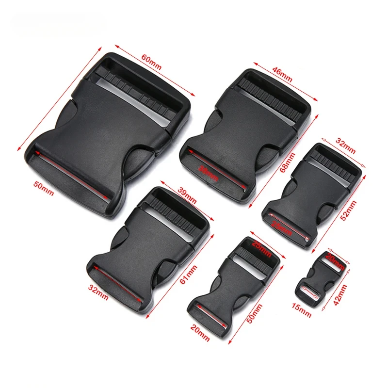 15/20/25/32/38/50mm Inside Wide Plastic Buckle Clip For Bag Accessories Black Side Release Buckles Backpack Strap Belt Fastener