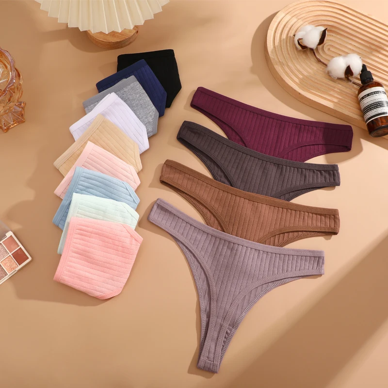 8Pcs/Set Cotton Seamless Thongs For Women Sexy Low Rise Solid Color Breathable Pantys Female Comfortable Soft G-String Underpant - Image 3