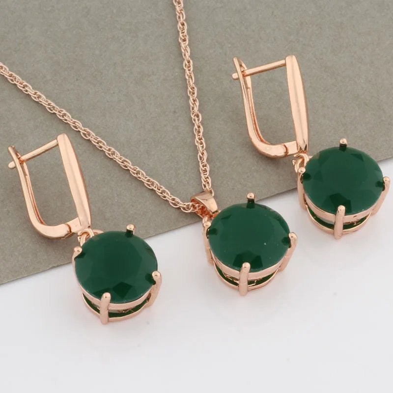 2022 Luxury Brands Sets 585 Rose Gold Color Jewelry Sets For Women 12mm Round Earrings And Pendant Set Luxury Quality Jewelry