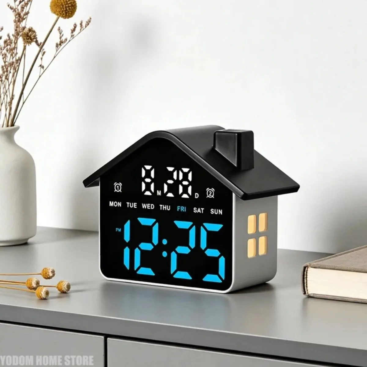 

LED Digital Alarm Clock with Voice Control, Date & Week Display, Brightness Adjustable, Night Light 12/24H Electronic Desk Clock