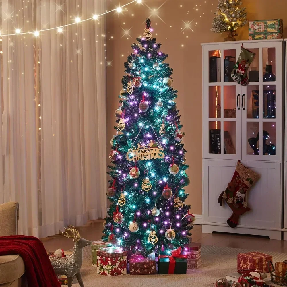 

Christmas Tree 250 LED Lights, Artificial Slim Pencil Christmas Tree with App-Controlled Multi-Color RGB Lights 6ft Prelit