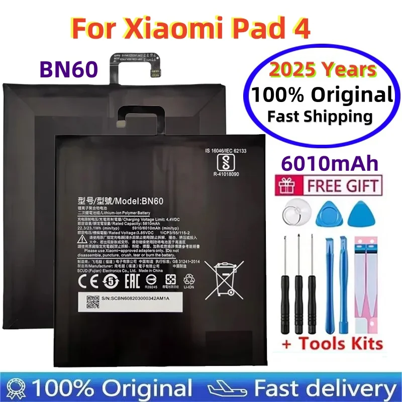 2025 Years 100% Original High Capacity BN60 Battery For Xiaomi Pad 4 Tablet Pad4 MiPad4 6010mAh Bateria Fast Shipping