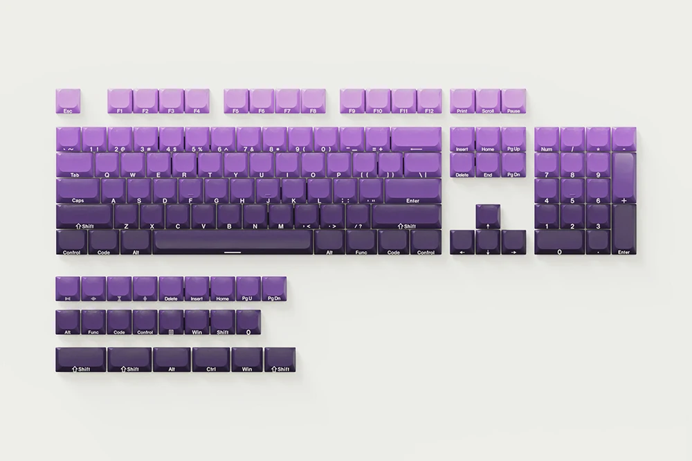 GKs Violet Gradient Keycap for Low Profile MX Stem Gaming Mechanical Keyboard Dye Subbed Keycap Side print font Purple Thin