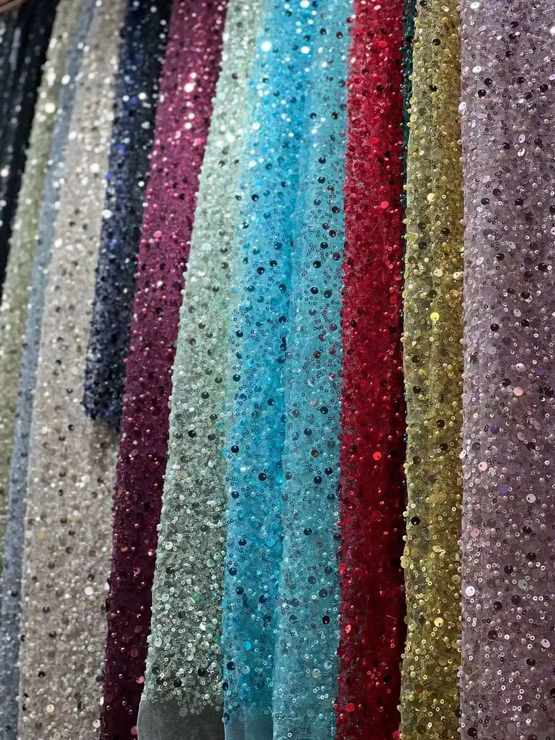 Madison New Design Beaded Lace Fabric Luxury Beads Lace Embroidery French Nigerian Tulle Lace Fabric for Wedding
