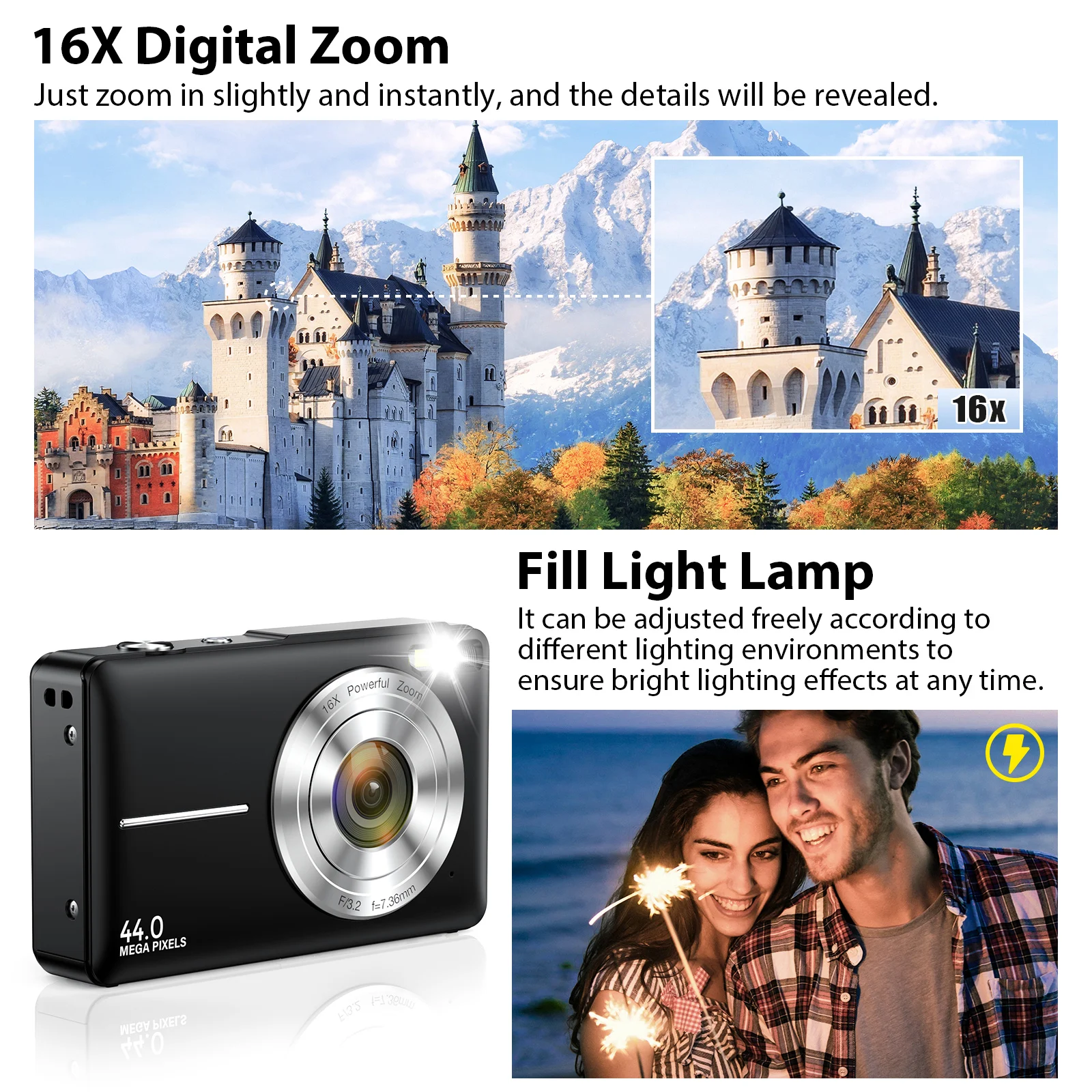 كاميرا رقمية CCD كاميرا رقمية محمولة 16X Zoom 1080P Vlog مسجل فيديو مع تكبير رقمي 16X حجم صغير للسفر #4