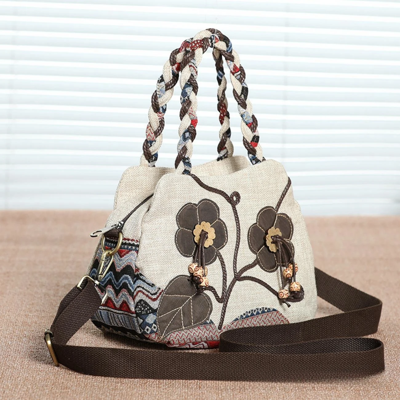 Ethnic style retro woven decoration, lightweight and practical handheld crossbody dual-purpose cotton and linen blended fabric