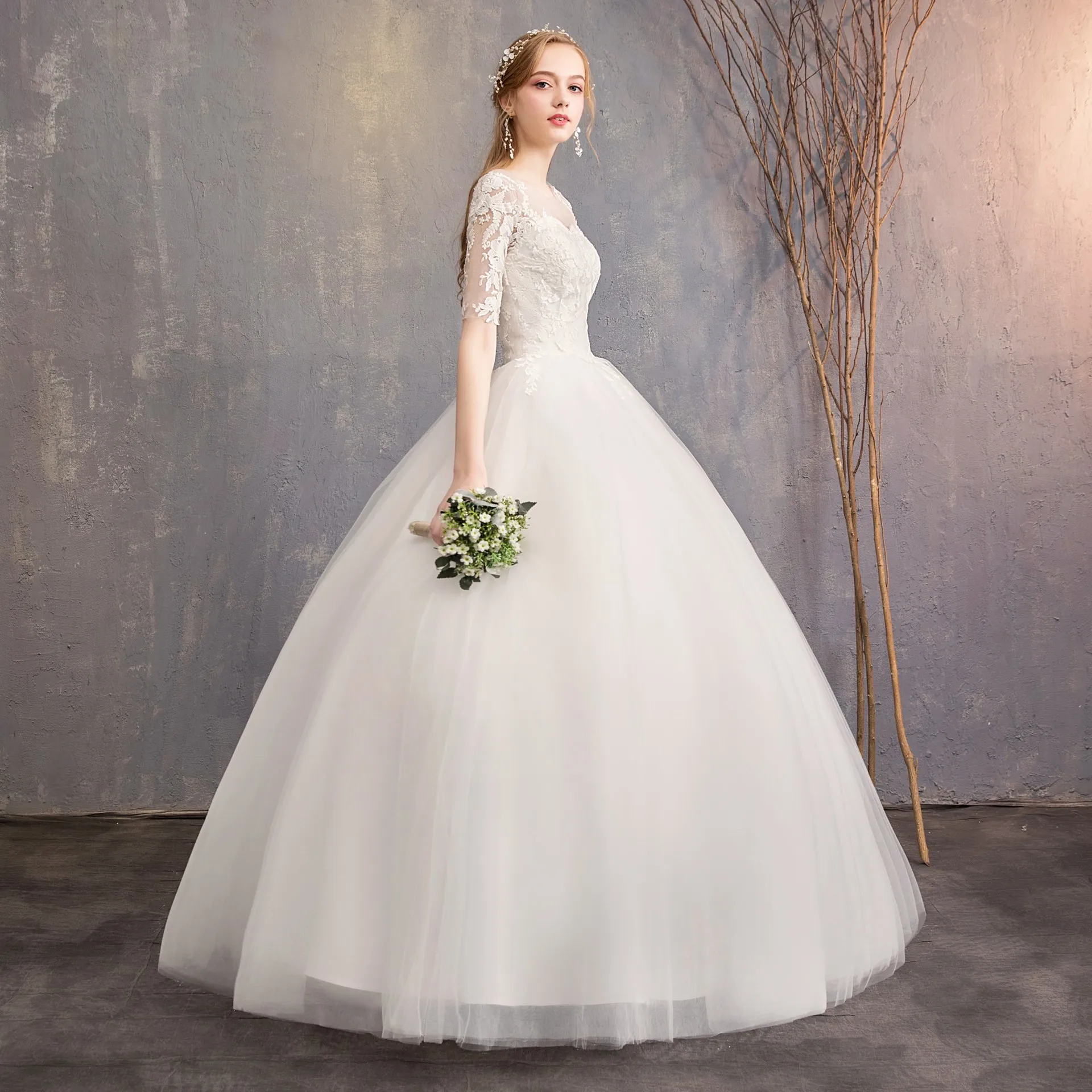 Guxqd Witte Baljurk Vloerlengte Trouwjurken Halfmouwen Appliques Bruidsjurken Formele Vestido De Noiva Robe De Mariée