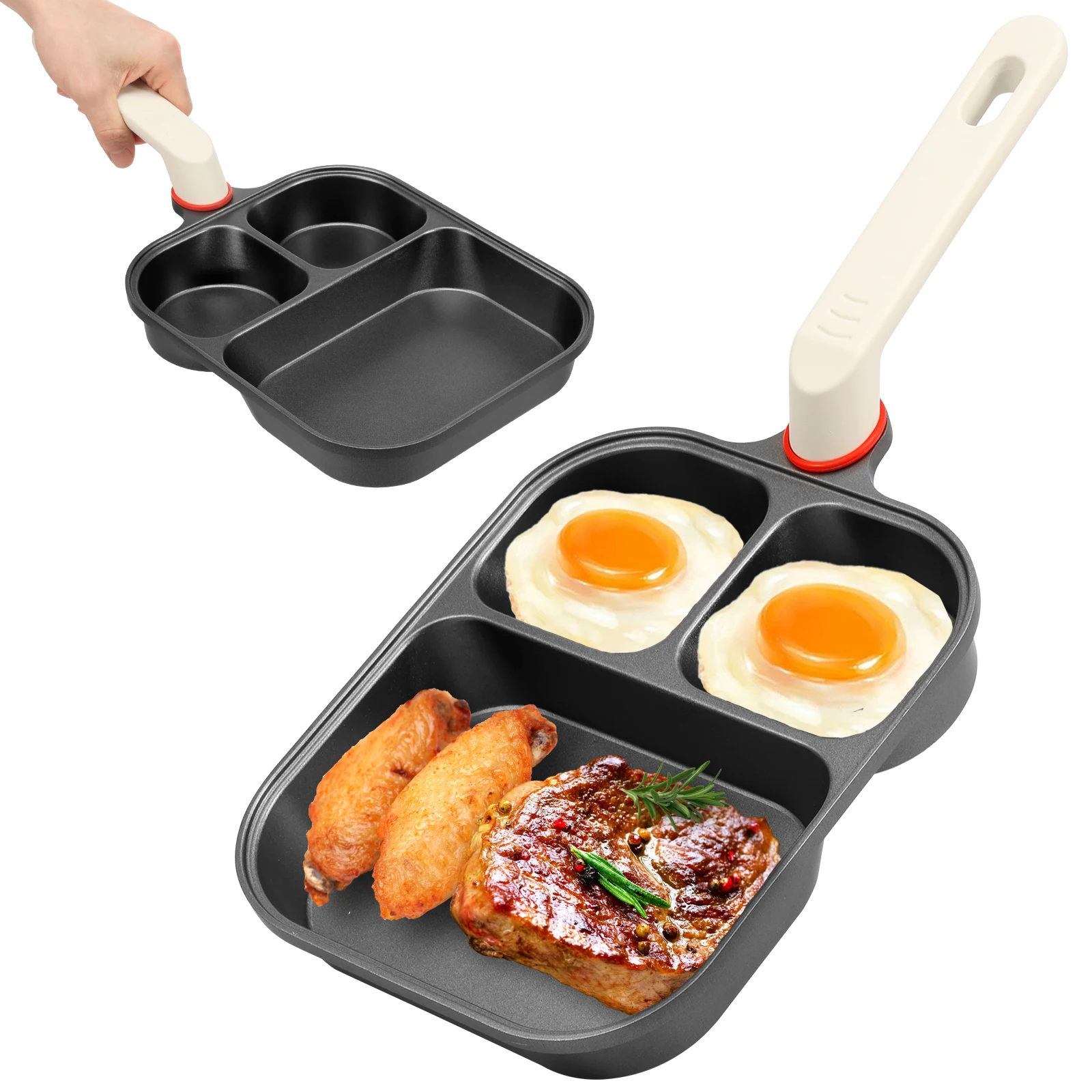 Ei-Omelett-Pfanne, 3-in-1, geteilte, antihaftbeschichtete Eier-Pfannkuchen-Grillpfanne, geeignet für Gasherd und Induktionskochgeschirr-Pfanne, Kochutensilien