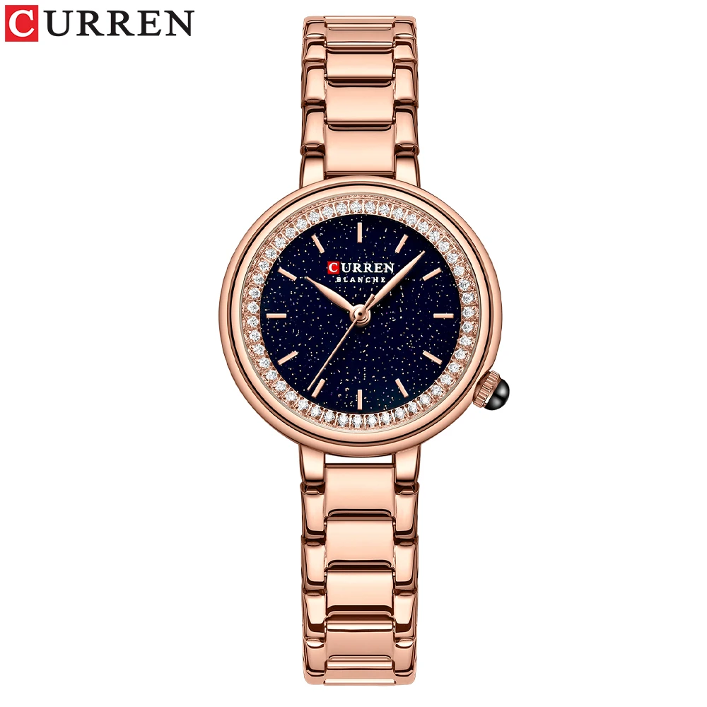 CURREN Luxusmarke Damen-Armbanduhren mit Sternenhimmel-Zifferblatt, Edelstahlband, Quarzuhren, Damenuhr mit Strasssteinen 7