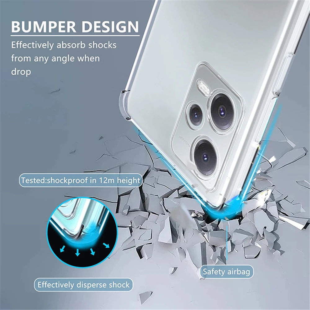 Shockproof Phone Case for Xiaomi Redmi Note 13 Pro 4G 12 Pro Plus 5G Transparent Clear Silicone Bumper Soft TPU Back Cover