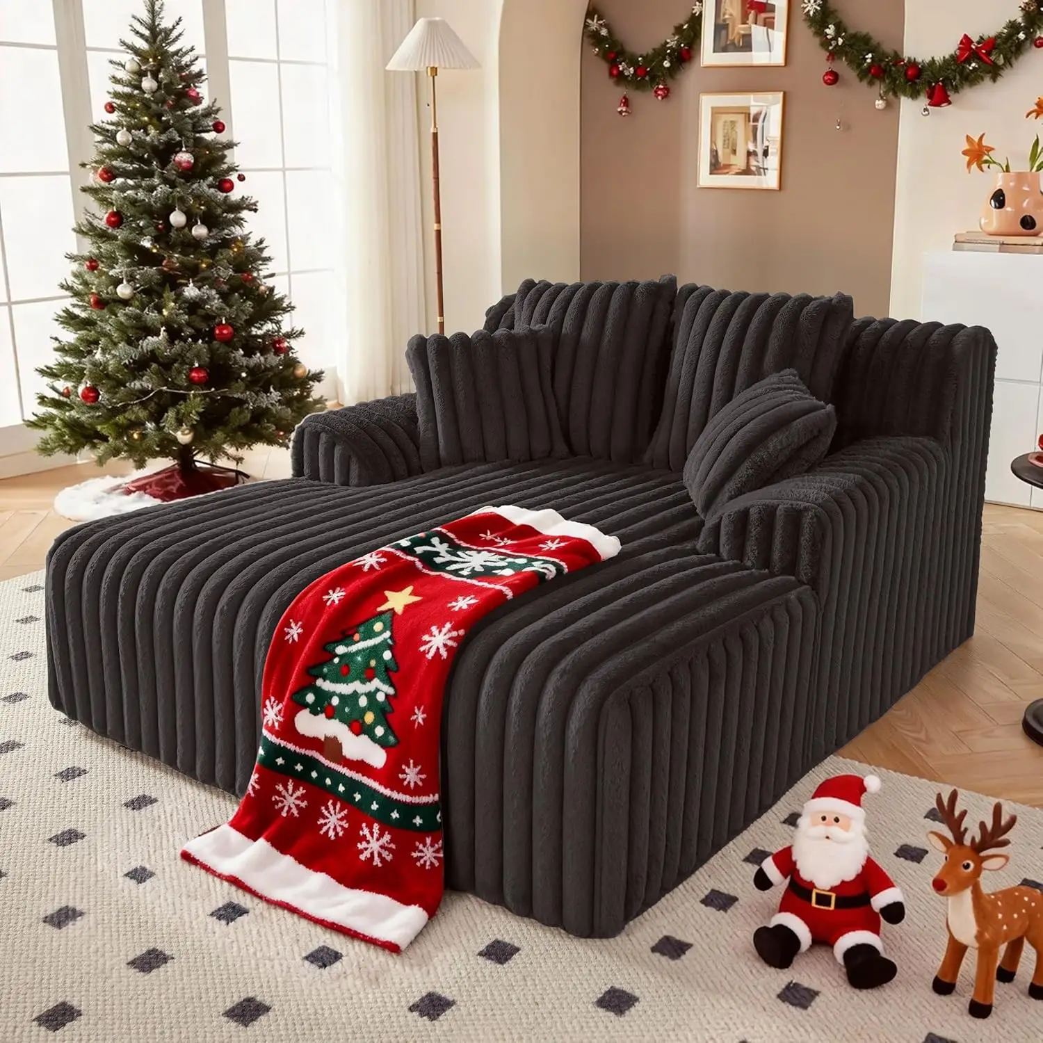 

53.5”W Oversized Chaise Lounge Chair Indoor, Boneless Couch with 4 Pillows, Cozy Reading Chairs with Wide Arms, No Assembly