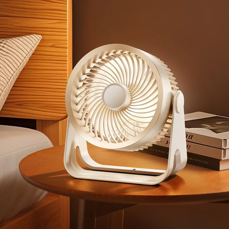 Obrotowy wentylator biurkowy USB z lampką nocną 5 regulowanych prędkości Ultra-cichy cyrkulacja powietrza Przenośny wentylator studyjny z akumulatorem do biura