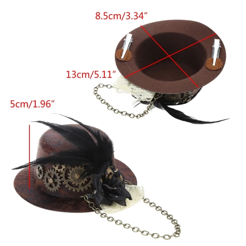 Steampunk Victorian Gears Mini Top Hat Gothic Cap Hair Clip Bowler for Women Halloween Photography Costume Accessories