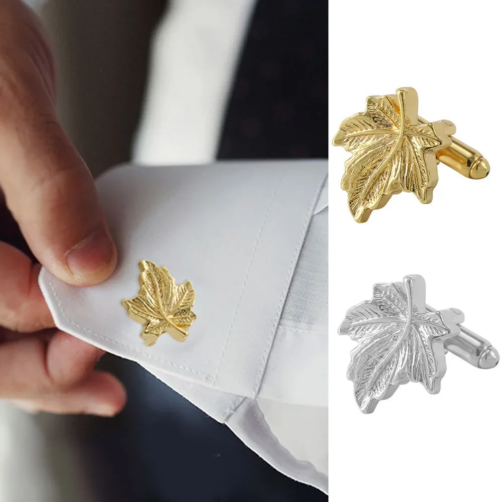 Maple Leaf Shape Cufflinks Retro Fashionable Sleeve Studs Male Clothing Decorations Classic Business Alloy Shirt Cufflinks