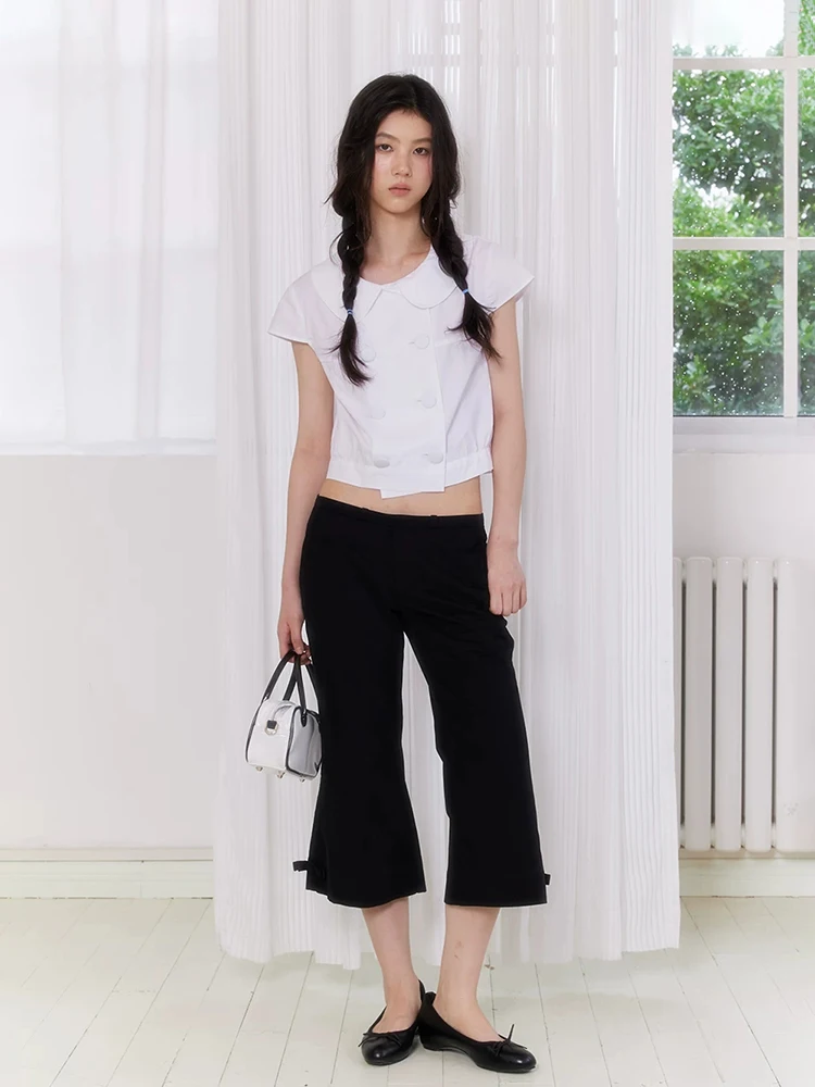 REDDACHiC Trendy Women's Low Rise Capri Pants Versatile Office Black Belted Cuff Bootcut Bermuda Shorts Summer Lounge Bottoms
