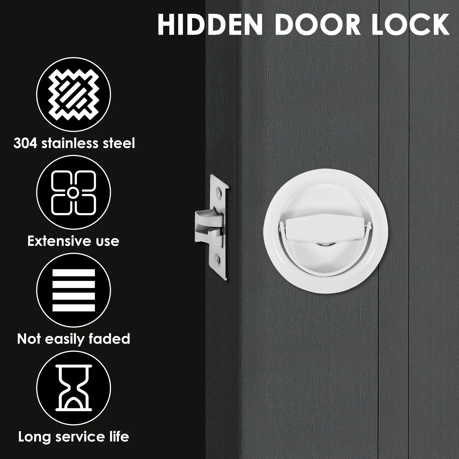 Keyless Recessed Door Lock 304Stainless Steel Rustproof Hidden Door Handle Lock for Sliding Door Recessed Cup Door Handle